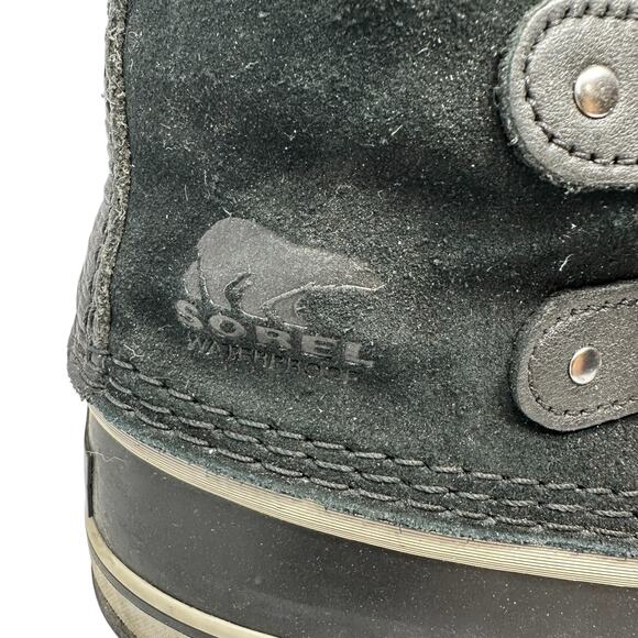 Sorel Joan of Ark Snow Boot Womens 7 Black Suede Faux Fur Waterproof Lace Up - Picture 2 of 12